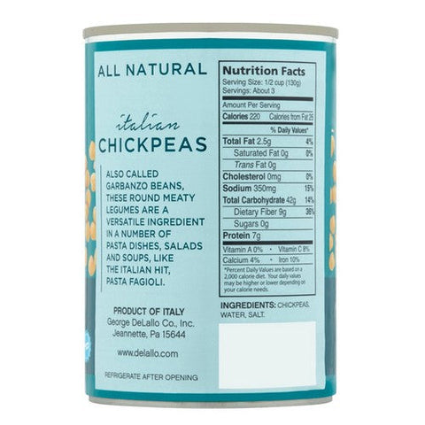 Delallo, Bean Chick Peas, 14 Oz(Case Of 12) Delallo