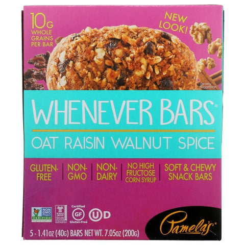 Pamela's Products, Whenever Bars Gluten Free Raisin Walnut And Spice, 7.05 Oz(Case Of 6) Pamela's Products