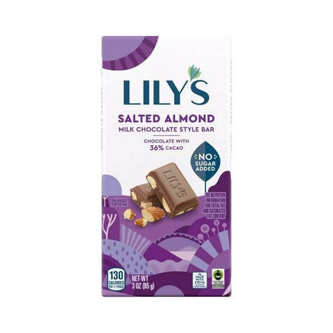 Lily's, Chocolate And Milk Bar Stevia Sweetened Salted Almond, 3 Oz(Case Of 12) Lily's
