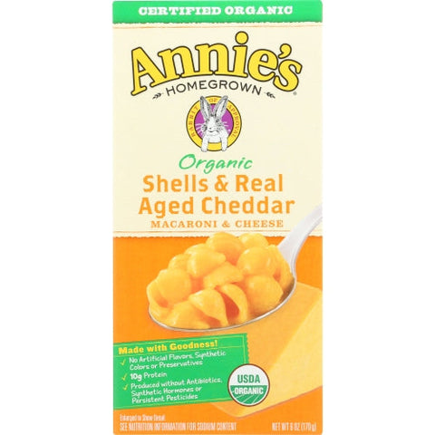 Annie's Homegrown, Organic Shells And Aged Cheddar Macaroni And Cheese, 6 Oz(Case Of 12) Annie's Homegrown