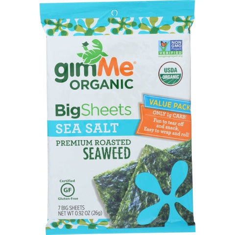 Gimme, Organic Roasted Seaweed Snack Big Sheets Sea Salt, 0.92 Oz(Case Of 10) Gimme