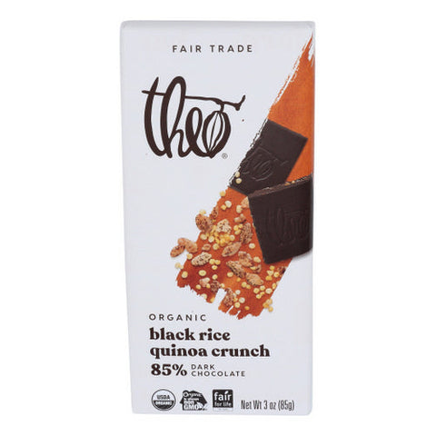 Theo Chocolate, Organic Dark Chocolate Bar Black Rice Quinoa Crunch, 3 Oz(Case Of 12) Theo Chocolate