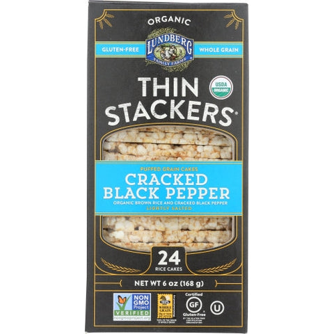 Lundberg, Thin Stackers Cracked Black Pepper, 6 Oz(Case Of 6) Lundberg