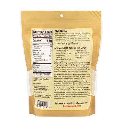 Bobs Red Mill, Organic Dark Rye Flour, 20 Oz(Case Of 4)