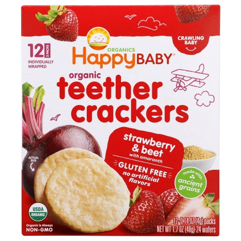 Happy Baby Food, Organic Teether Crackers Strawberry And Beet, 1.7 Oz(Case Of 6) Happy Baby Food