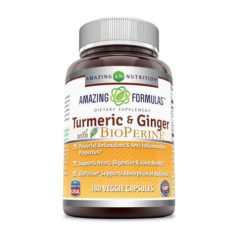 Amazing Nutrition, Amazing Formulas Turmeric Curcumin & Ginger with BioPerine, 1500 mg, 180 Veg Caps Amazing Nutrition