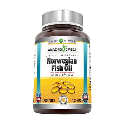 Amazing Nutrition, Amazing Omega Norwegian Fish Oil, 1250 mg, Orange 120 Softgels Amazing Nutrition