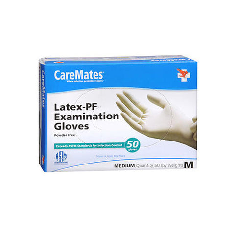 Caremates, Latex-Pf Examination Gloves Powder Free Medium, 50 Each Caremates