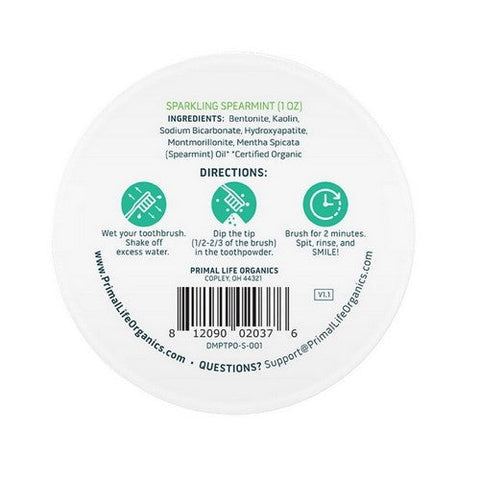 Primal Life Organics, Powdered Mineral Toothpaste With Nano-Hydroxyapatite Sparkling Spearmint, 1 Oz Primal Life Organics