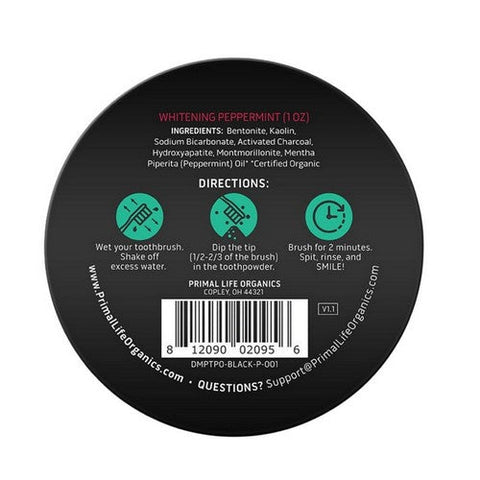Primal Life Organics, Powdered Charcoal Toothpaste With Nano-Hydroxyapatite Whitening Peppermint, 1 Oz Primal Life Organics