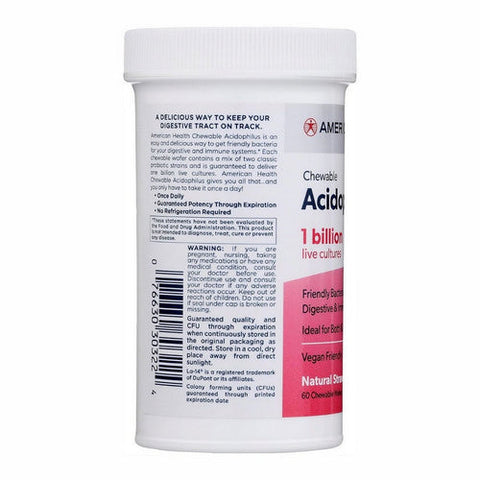 American Health, Daily Chewable Tablet Acidophilus Live Cultures Strawberry, 1 Billion, 60 Count American Health