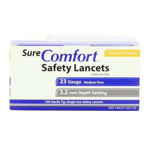 Sure, Safety Lancet 23 Gauge 2.2 mm Depth, 100 Count Sure