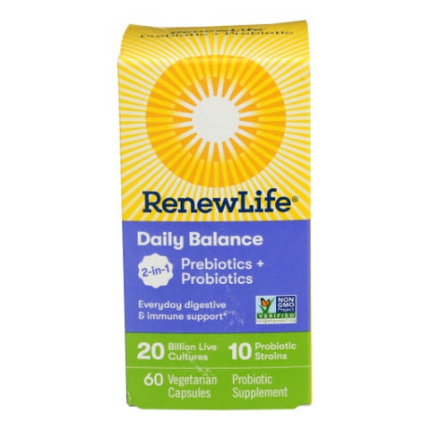 Renew Life, Daily Balance Probiotic And Prebiotic, 60 Capsules Renew Life