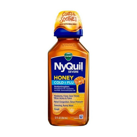Vicks, Nyquil Severe Cold And Flu Medicine Liquid Honey, 12 Oz Vicks