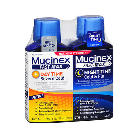Mucinex, Fast-Max Day Time & Night Time Cold & Flu Liquid Maximum Strength, 12 Oz Mucinex