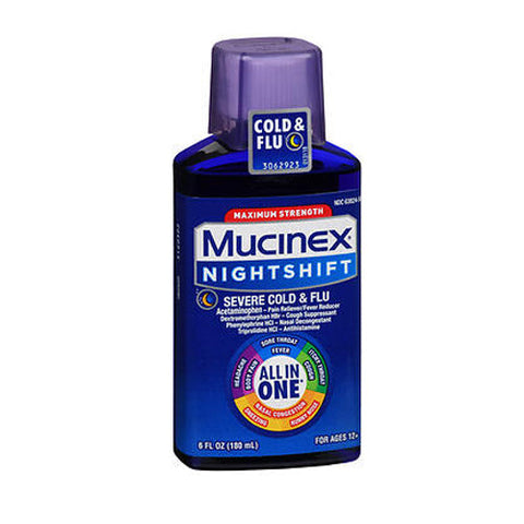 Mucinex, Nightshift Severe Cold & Flu Liquid Maximum Strength, 6 Oz Mucinex
