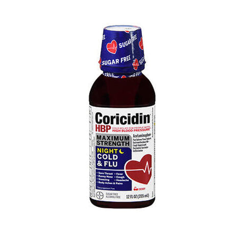 Coricidin Hbp, Maximum Strength Night Cold And Flu Liquid Cherry, 12 Oz Coricidin Hbp