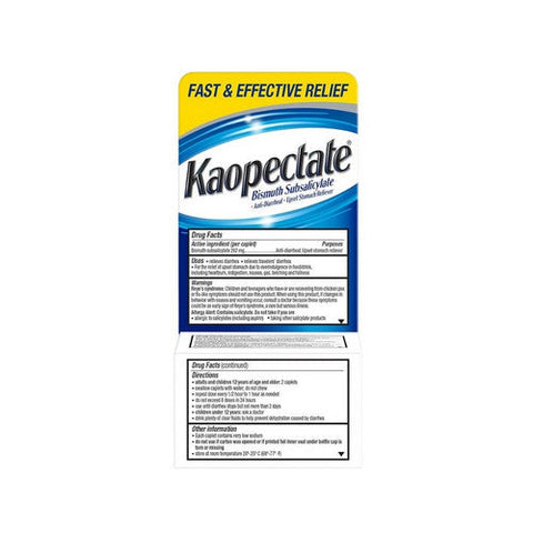 Kaopectate, Bismuth Subsalicylate Diarrhea & Upset Stomach Reliever Coated Caplets, 28 Count