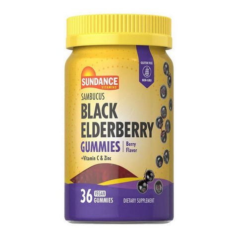 Sundance, Sambucus Black Elderberry Vegan Gummies Natural Berry, 36 Count Sundance
