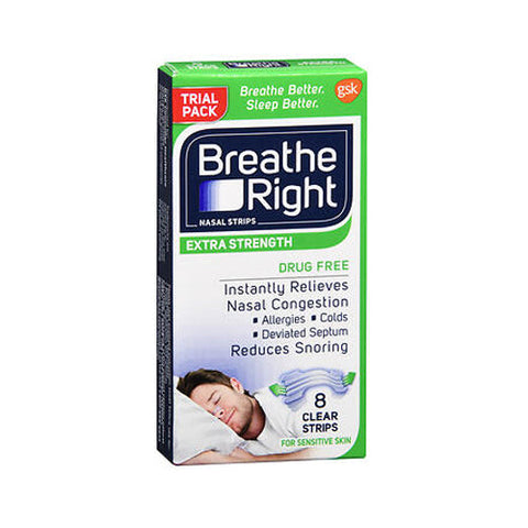 Breathe Right, Nasal Strips Extra Strength Clear For Sensitive Skin, 8 Count Breathe Right