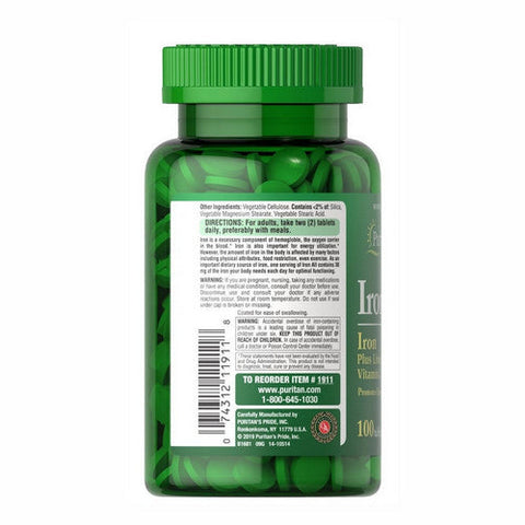 Puritan's Pride, Iron All Iron, 100 Tablets Puritan's Pride