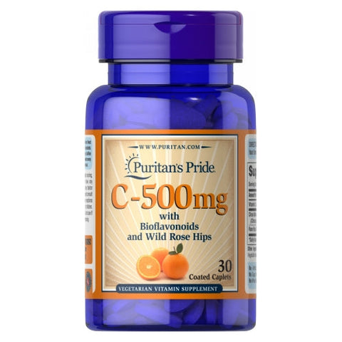 Puritan's Pride, Vitamin C-500 mg with Bioflavonoids and Rose Hips Trial Size, 30 Coated Caplets Puritan's Pride