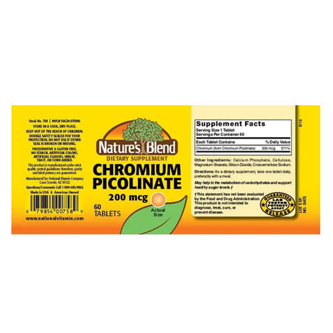 Nature's Blend, Chromium Picolinate, 200 Mcg, 60 Tabs Nature's Blend