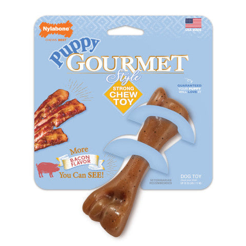 Nylabone Puppy Gourmet Style Strong Chew Toy Femur, Bacon, 1 Each/SMall/Regular (1 Count) by Nylabone