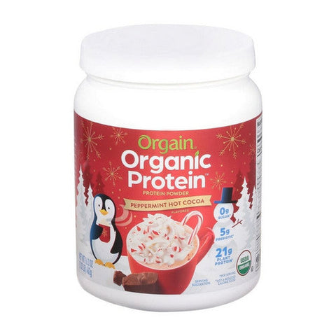 Orgain, Organic Plant Based Protein Powder Creamy Chocolate Fudge, Peppermint Hot Cocoa 1.02 Lb