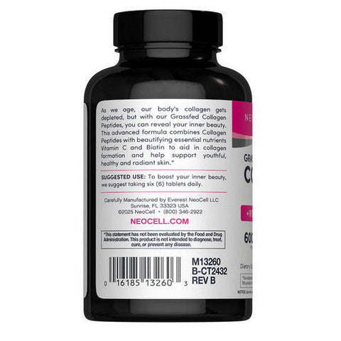 Neocell Laboratories, Grass-Fed Collagen Peptides Plus Vitamin C And Biotin, 180 Tablets Neocell Laboratories