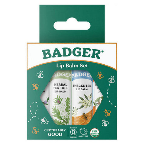 Badger Balm, Classic Lip Balm Set Green, 4 Count Badger Balm