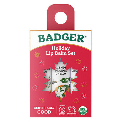 Badger Balm, Holiday Lip Balm Set Red, .15 Oz Badger Balm