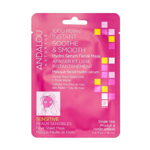 Andalou Naturals, 1000 Roses Instant Soothe & Smooth Sheet Mask, 0.6 Oz Andalou Naturals