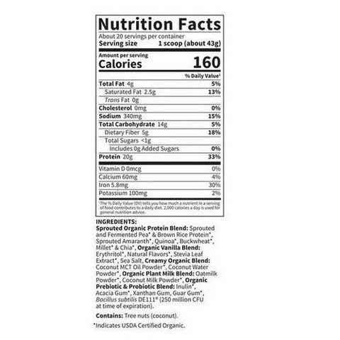 Garden of Life, Organic Creamy Protein with Oatmilk Vanilla Cookie, 860 Grams Garden of Life