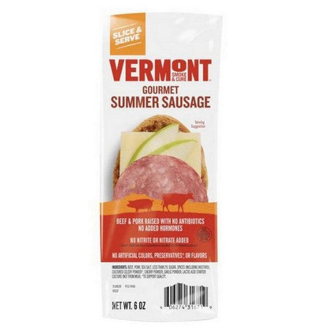 Vermont Smoke, Cure Uncured Summer Sausage Great on Charcuterie Boards With Cheese, 6 Oz Vermont Smoke