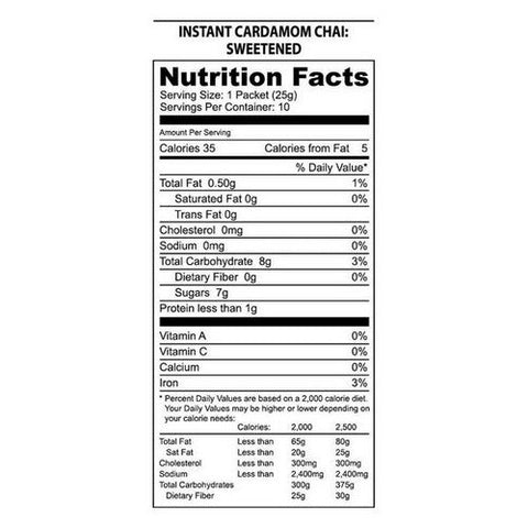 Natureâ€™s Guru, Instant Chai Cardamom Chai Unsweetened, 10 Count Nature’s Guru