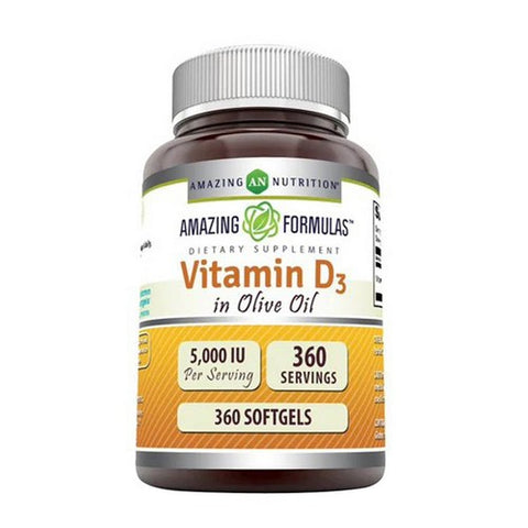 Amazing Nutrition, Amazing Formulas Vitamin D3 with Organic Olive Oil, 5000 IU, 360 Softgels Amazing Nutrition