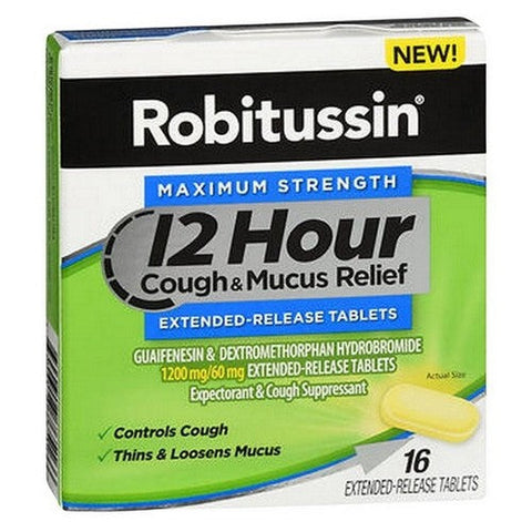 Robitussin, 12 Hour Cough & Mucus Relief Extended Release Tablets Maximum Strength, 16 Tablets Robitussin