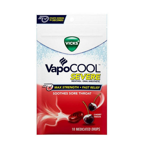 Vicks, Vapocool Severe Menthol Oral Anesthetic Medicated Drops Cherry Freeze, 18 Count Vicks