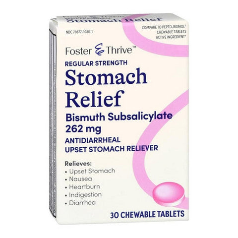 Foster And Thrive, Regular Strength Stomach Relief Bismuth Salicylate Chewable Tablets, 30 Tabs Foster And Thrive