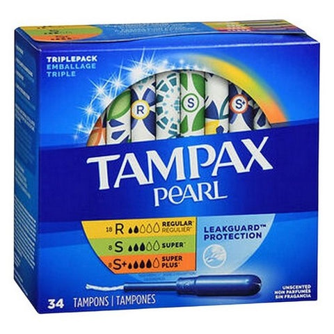 Tampax, Pearl Tampons Triple Pack Leakguard Protection Unscented, 34 Each Tampax