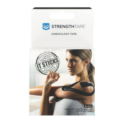 StrengthTape, Kinesiology Tape 5M Precut Roll Black, 1 Each StrengthTape