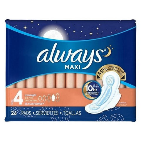 Always Discreet, Maxi Pads With Flexi Wings Size 4 Overnight, 26 Each Always Discreet