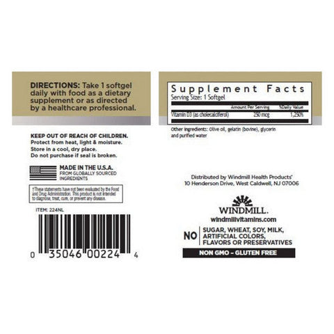 Windmill, Vitamin D3, 250 Mcg, 100 Softgels