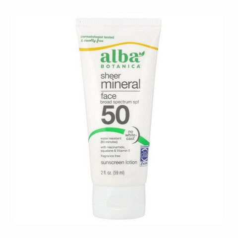 Alba Botanica, Sheer Mineral Face Sunscreen Lotion Spf 50 Fragrance Free, 2 Oz Alba Botanica