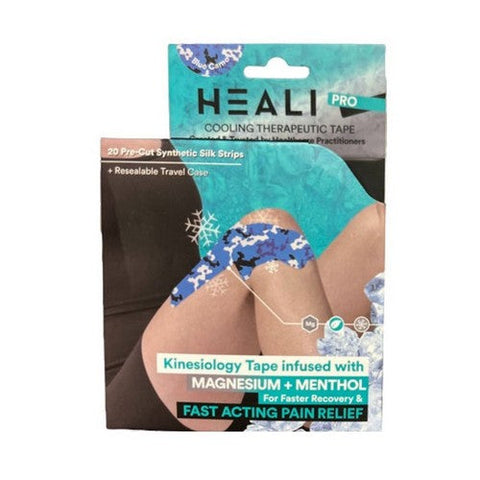 Heali, Precut Synthetic Silk Kinesiology Tape For Athletes With Magnesium And Menthol Blue Camo, 20 Strips Heali