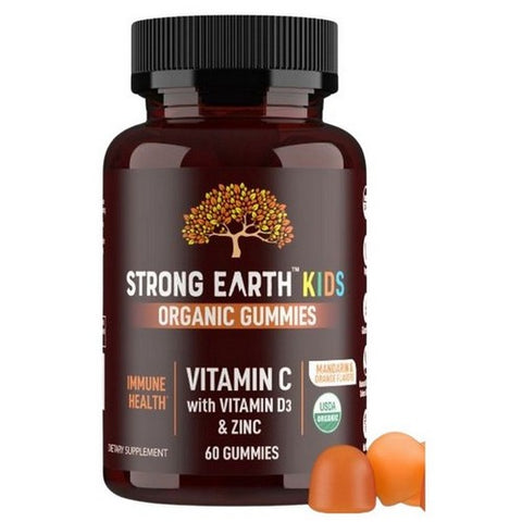 Strong Earth Organic Gummies Vitamin C with Vitamin D3 And Zinc 60 Gummies by Yum-V's