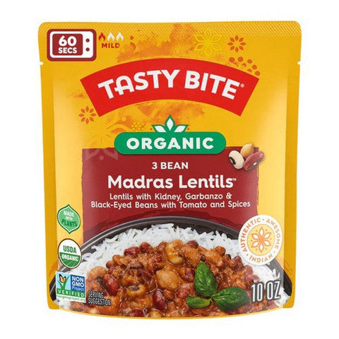 Tasty Bite, Organic Madras Lentils 3 Bean, 10 Oz (Case Of 6) Tasty Bite