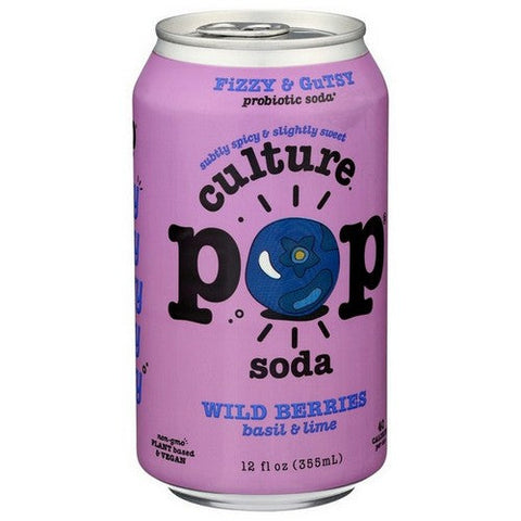 Culture Pop, Probiotic Soda Wild Berries Basil And Lime, 12 Oz(Case Of 12) Culture Pop