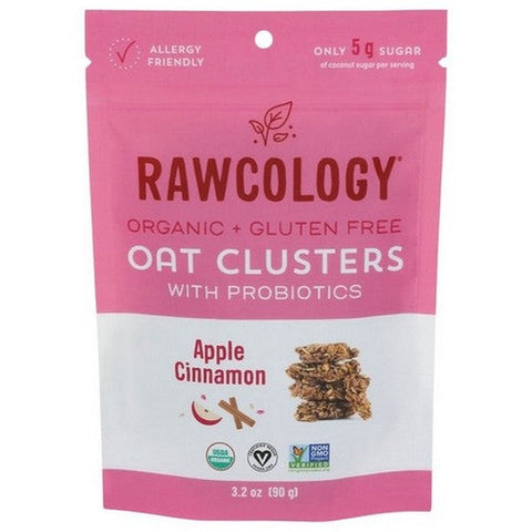 Rawcology, Organic Oat Clusters Apple Cinnamon With Probiotics, 3.2 Oz(Case Of 6) Rawcology